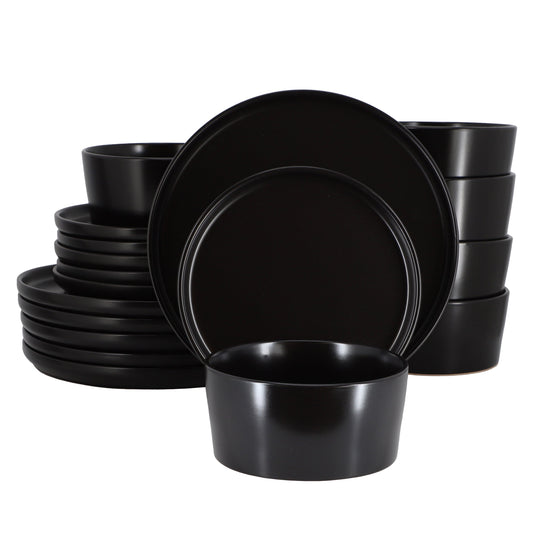 Elama Josh 18 Piece Stoneware Dinnerware Set in Matte Black LuxuryLifeWay Online Store