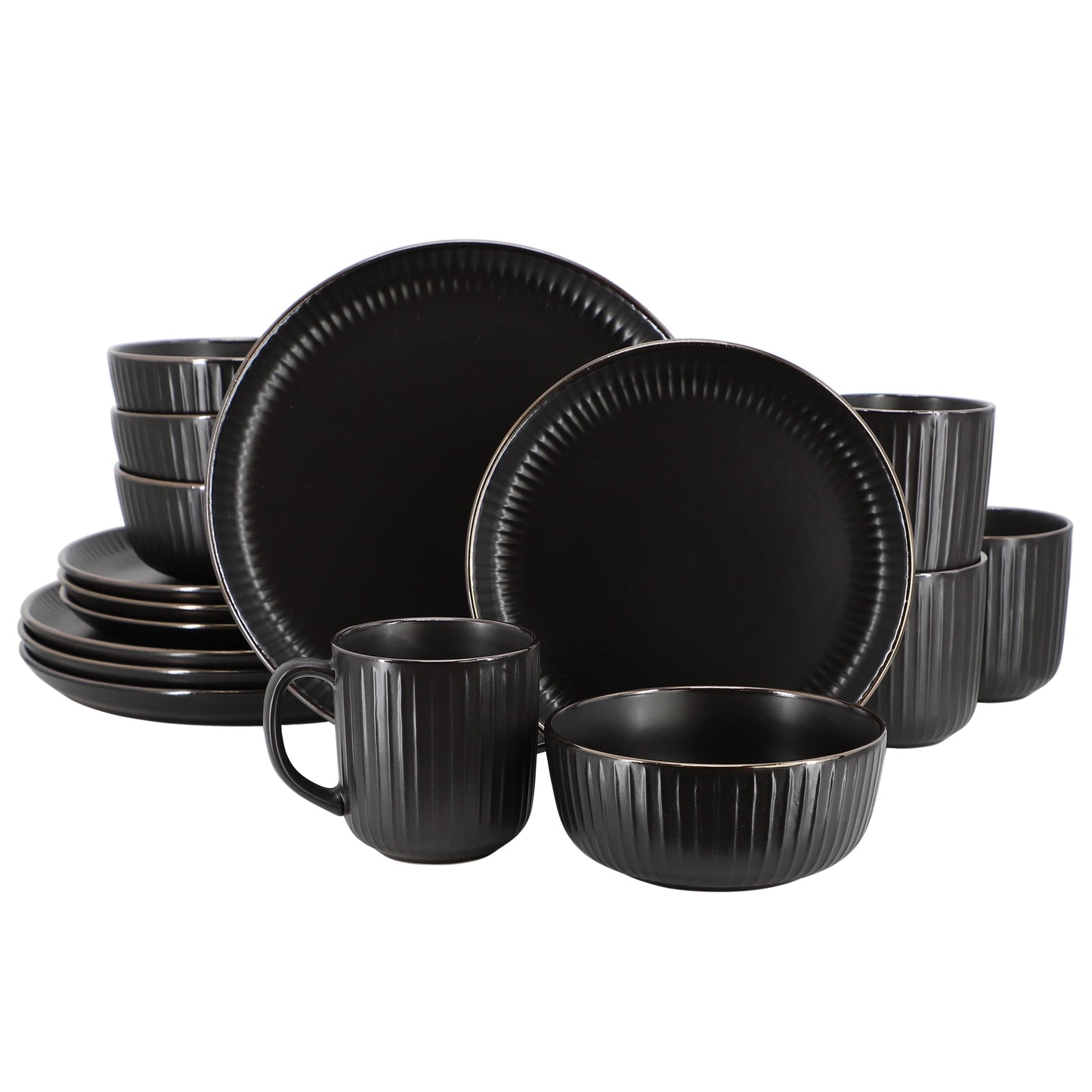 Elama Leo 16 Piece Stoneware Dinnerware Set In Black LuxuryLifeWay Online Store