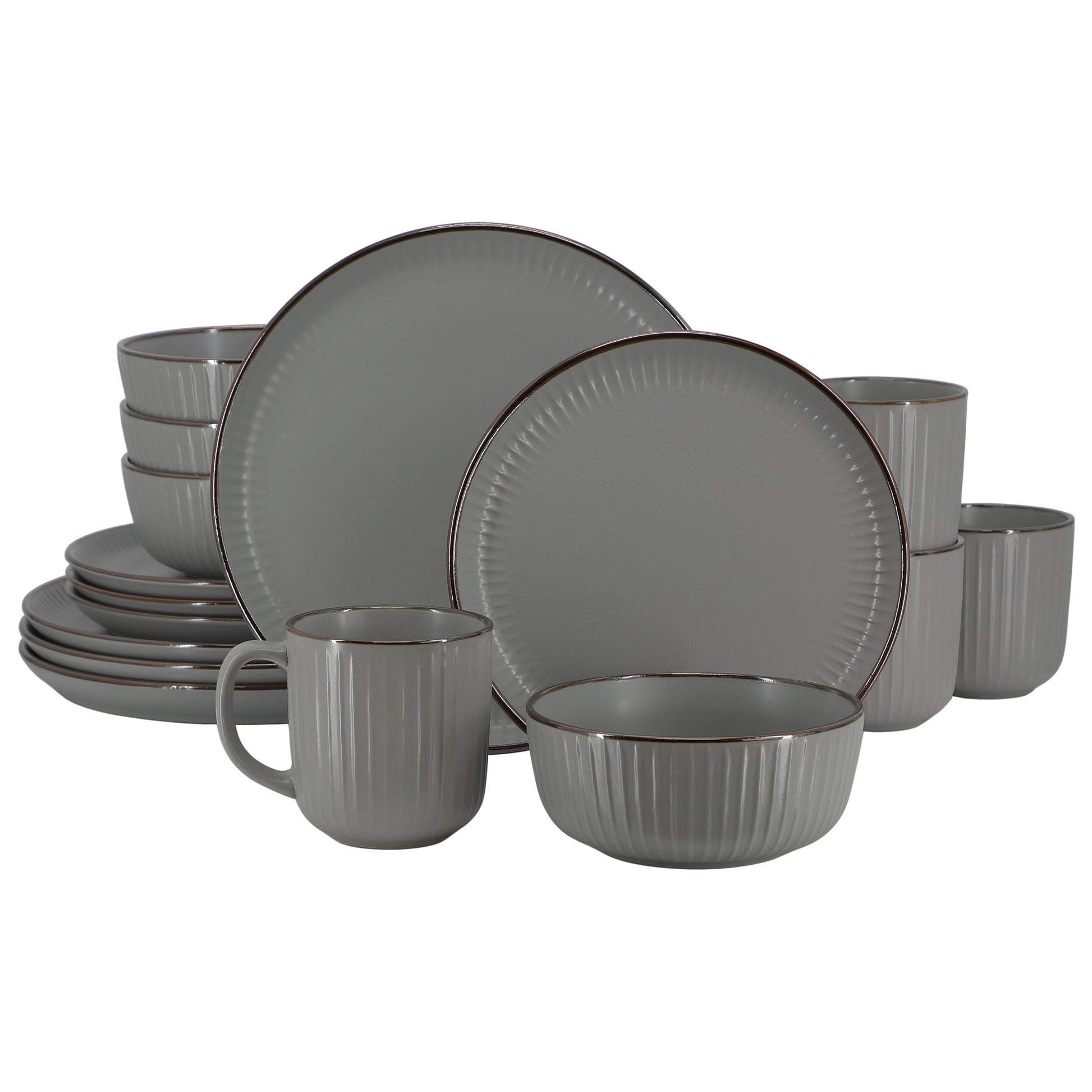 Elama Leo 16 Piece Stoneware Dinnerware Set In Dark Gray LuxuryLifeWay Online Store