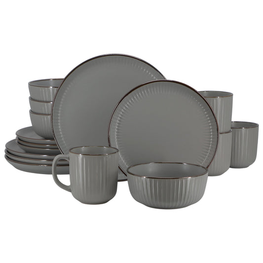 Elama Leo 16 Piece Stoneware Dinnerware Set In Dark Gray LuxuryLifeWay Online Store
