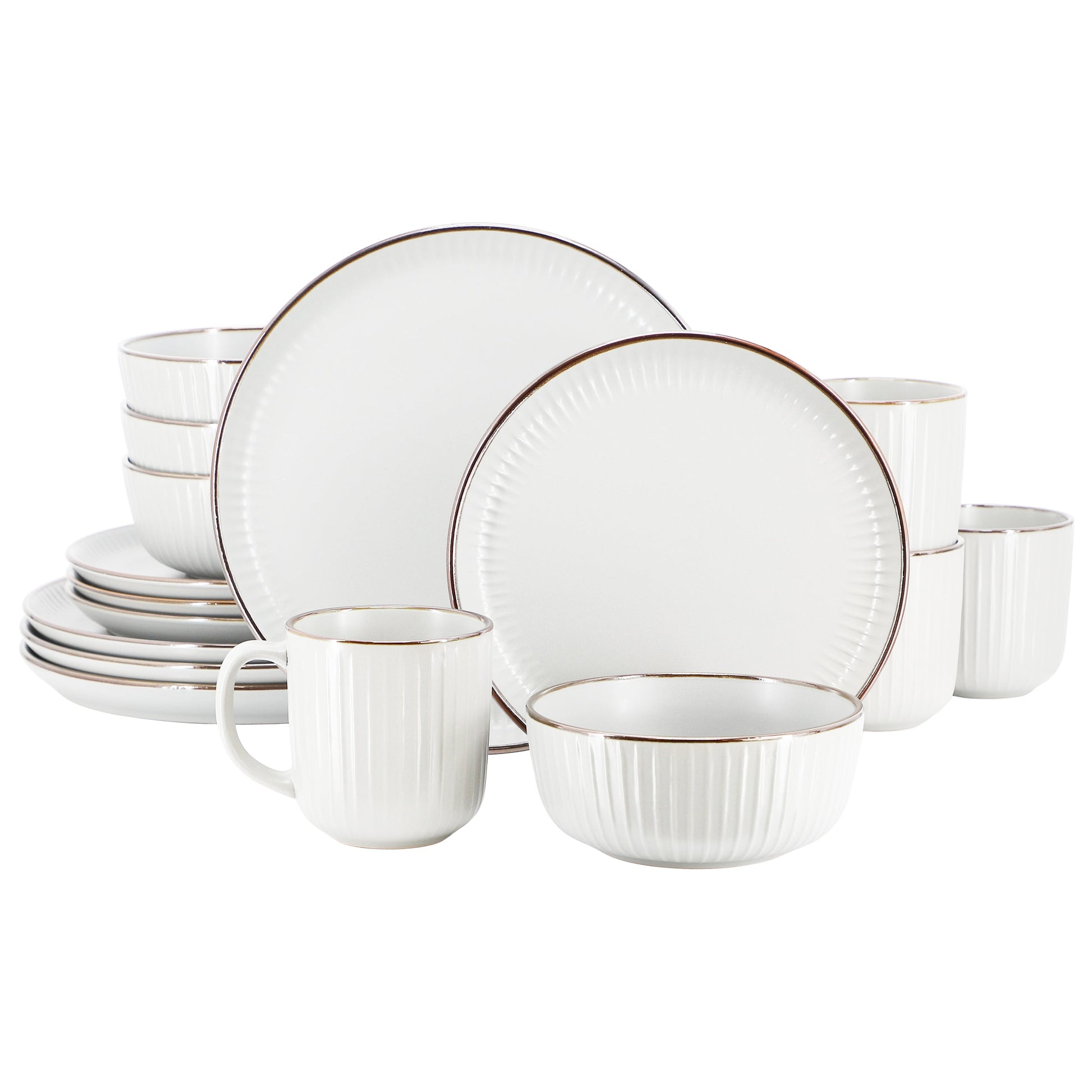 Elama Leo 16 Piece Stoneware Dinnerware Set In White LuxuryLifeWay Online Store