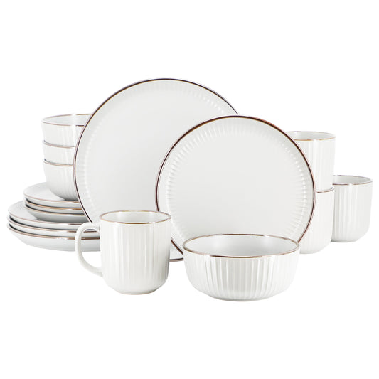 Elama Leo 16 Piece Stoneware Dinnerware Set In White LuxuryLifeWay Online Store