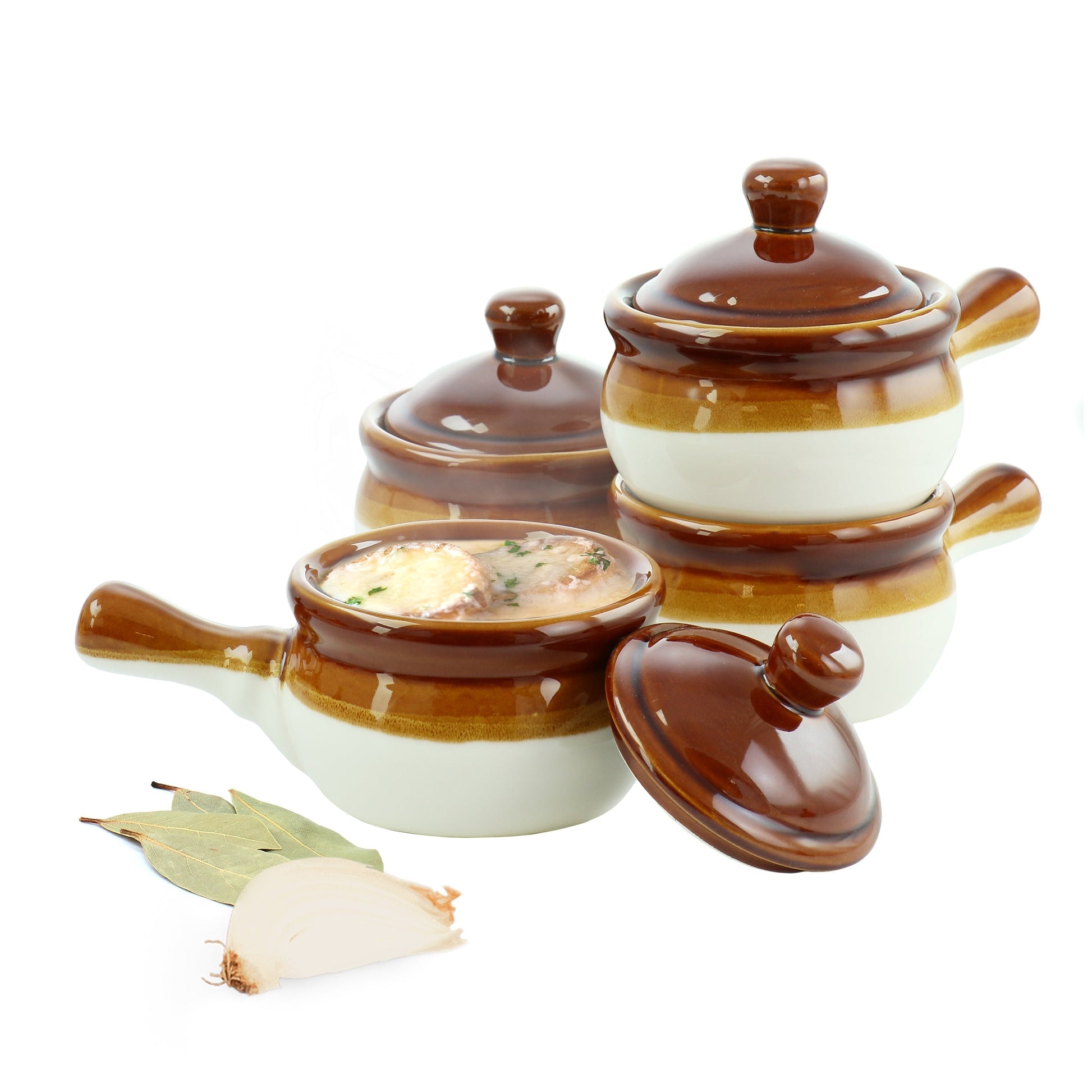 Elama 4 Piece Long Handle 15 Ounce French Onion Soup Bowl with Lid LuxuryLifeWay Online Store