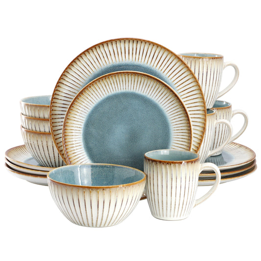 Elama Louann 16 Piece Stoneware Dinnerware Set in Blue and Beige LuxuryLifeWay Online Store