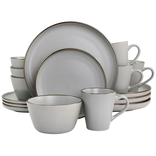 Elama Louis 16 Piece Stoneware Dinnerware Set in Matte Slate with Gold Rim LuxuryLifeWay Online Store