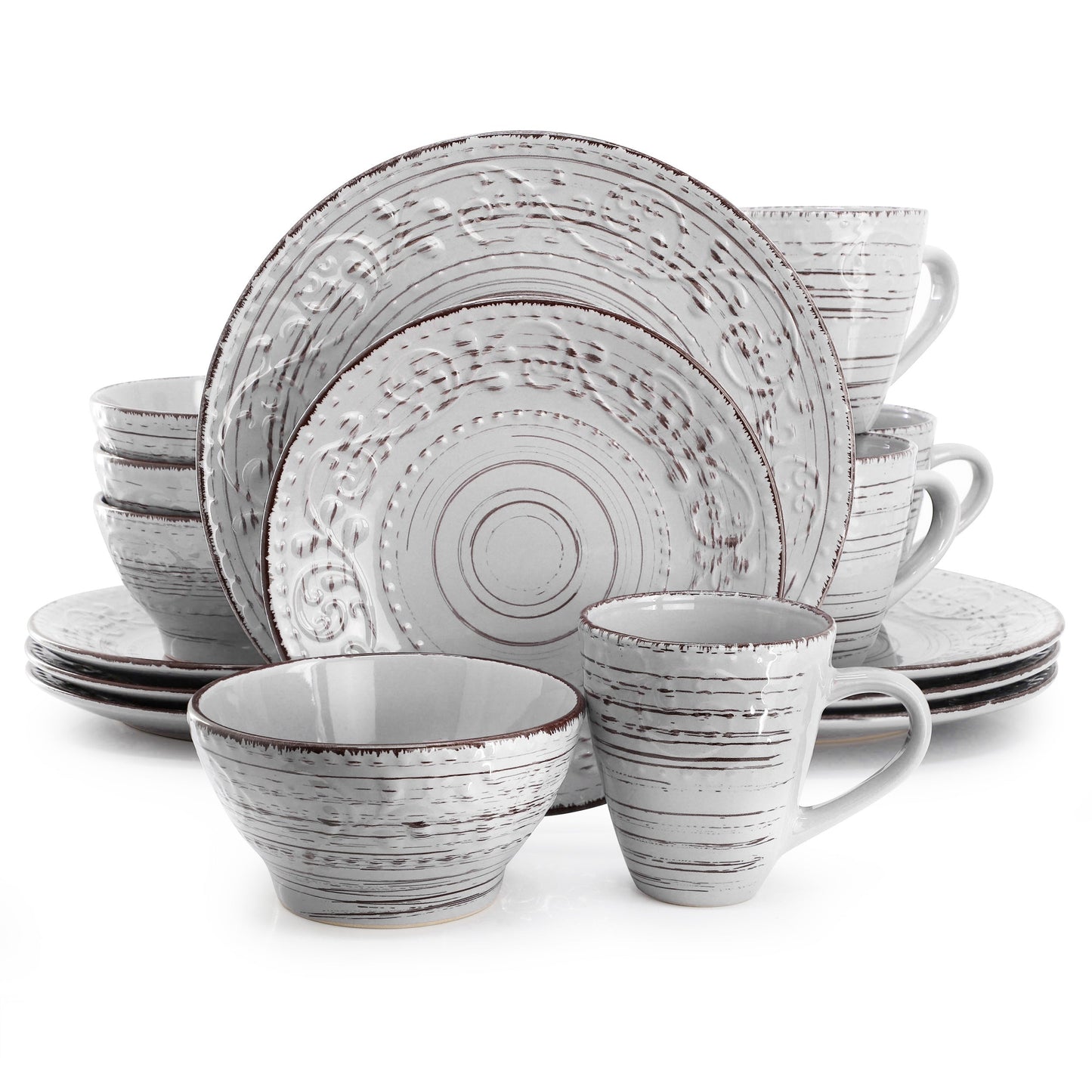 Elama Malibu Calcite 16-Piece Dinnerware Set in Light Gray LuxuryLifeWay Online Store