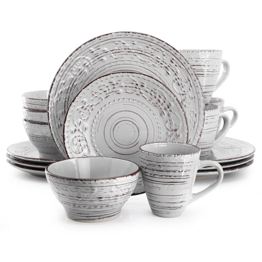 Elama Malibu Calcite 16-Piece Dinnerware Set in Light Gray LuxuryLifeWay Online Store