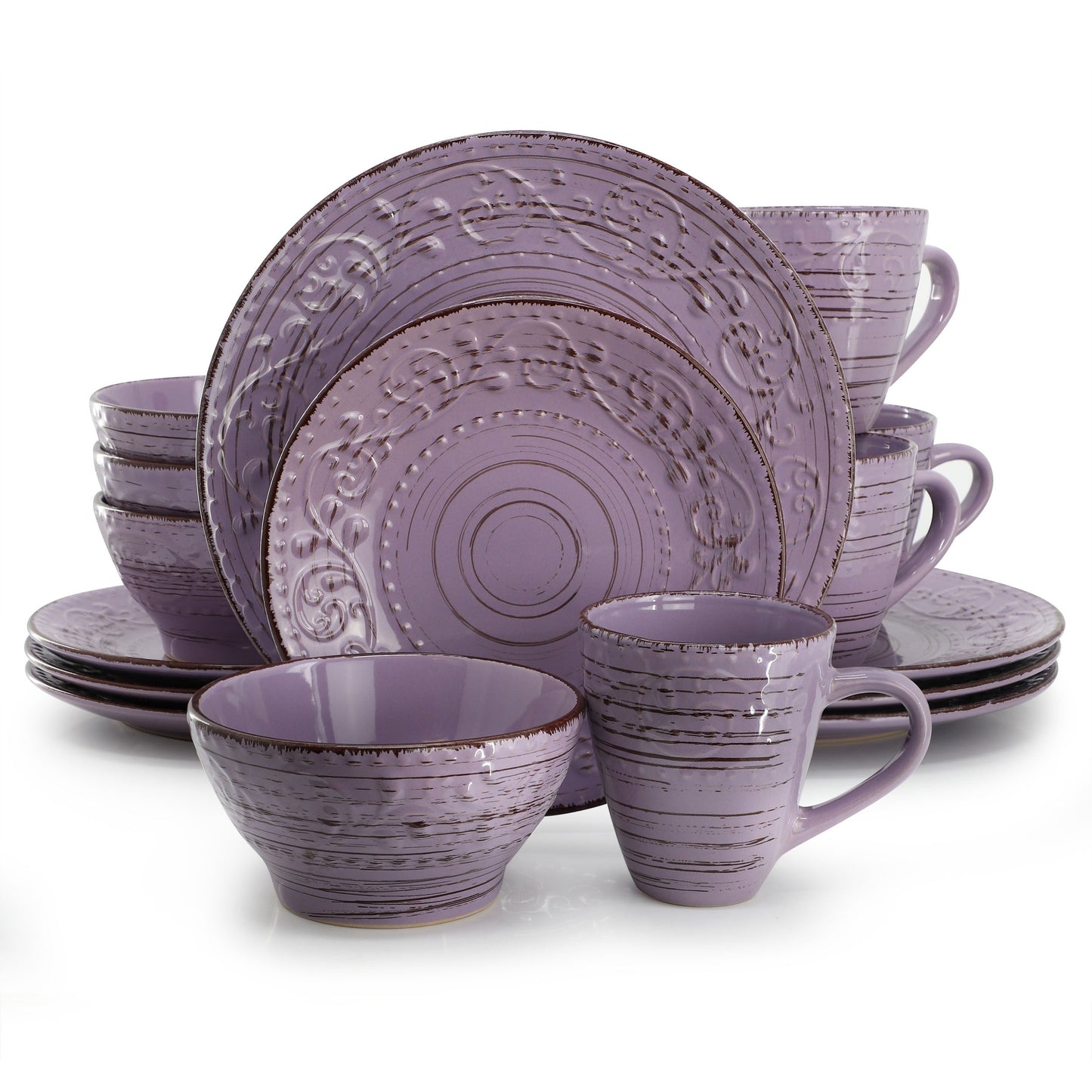 Elama Malibu Mica 16-Piece Stoneware Dinnerware Set in Purple LuxuryLifeWay Online Store