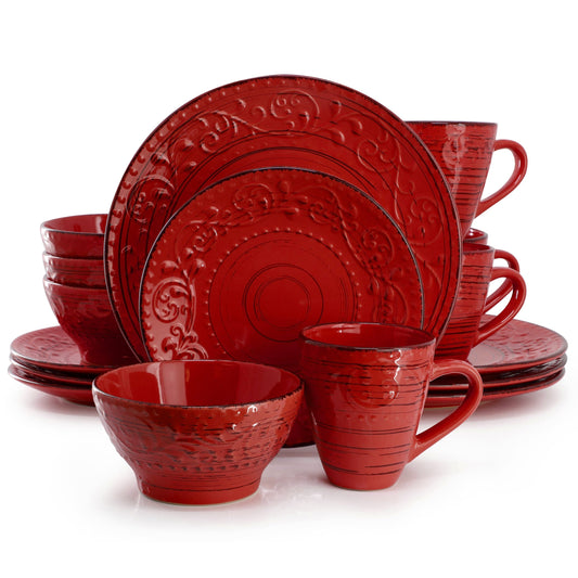 Elama Malibu Ocean Bloom 16-Piece Dinnerware Set in Red LuxuryLifeWay Online Store