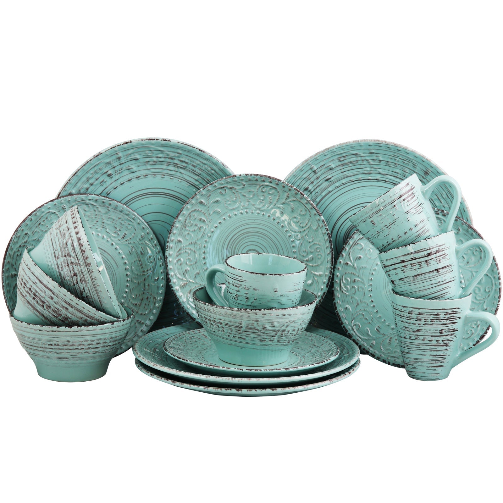 Elama Malibu Waves 16-Piece Dinnerware Set in Turquoise LuxuryLifeWay Online Store