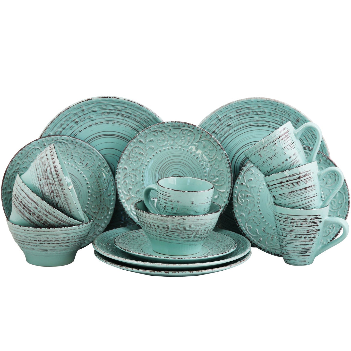 Elama Malibu Waves 16-Piece Dinnerware Set in Turquoise LuxuryLifeWay Online Store