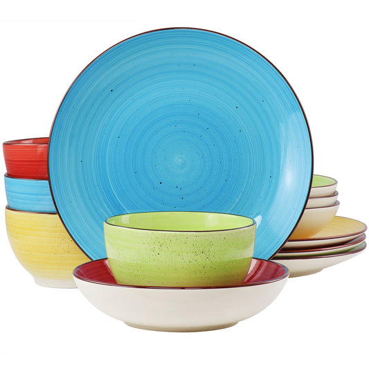 Elama Mason 12 Piece Double Bowl Stoneware Dinnerware Set in Assorted Colors LuxuryLifeWay Online Store