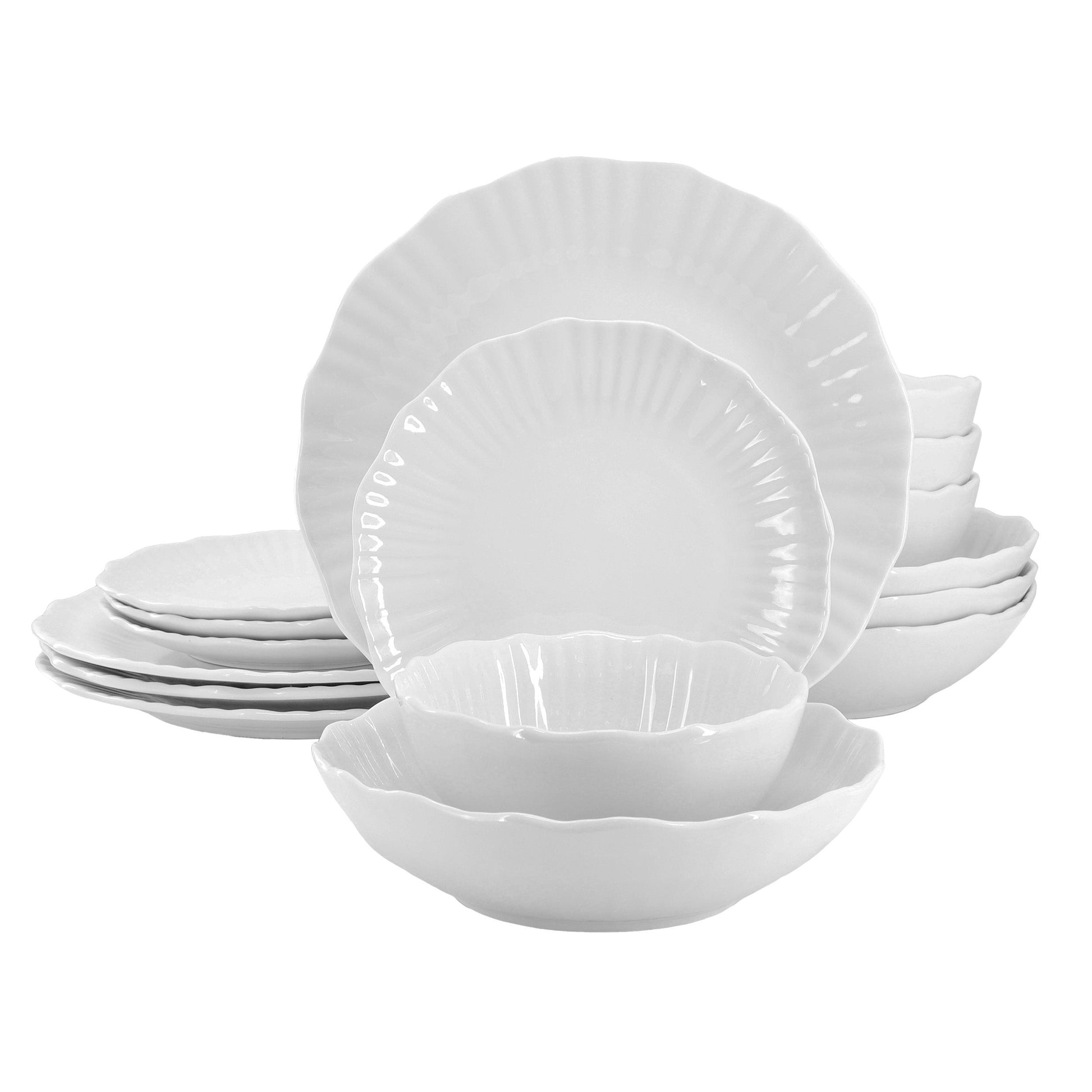 Elama Millie 16 Piece Double Bowl Porcelain Dinnerware Set in White LuxuryLifeWay Online Store