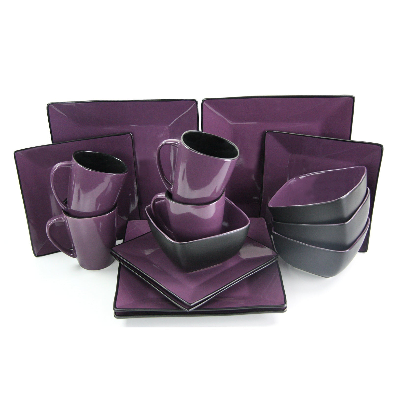 Elama Mulberry Loft 16 Piece Modern Premium Stoneware Dinnerware Set with Complete Settings for 4 LuxuryLifeWay Online Store