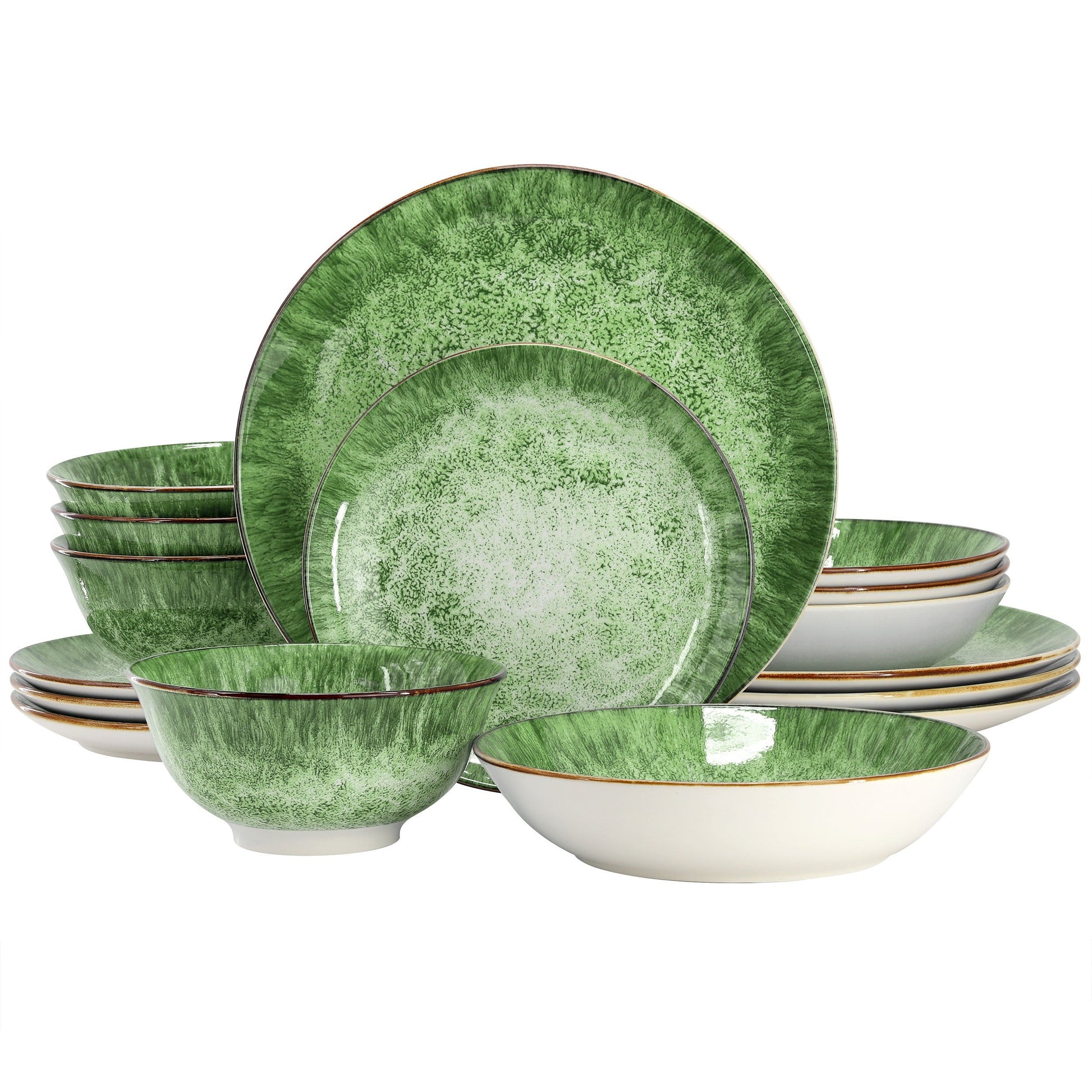 Elama Oceanus 16 Piece Porcelain Double Bowl Dinnerware Set in Green LuxuryLifeWay Online Store