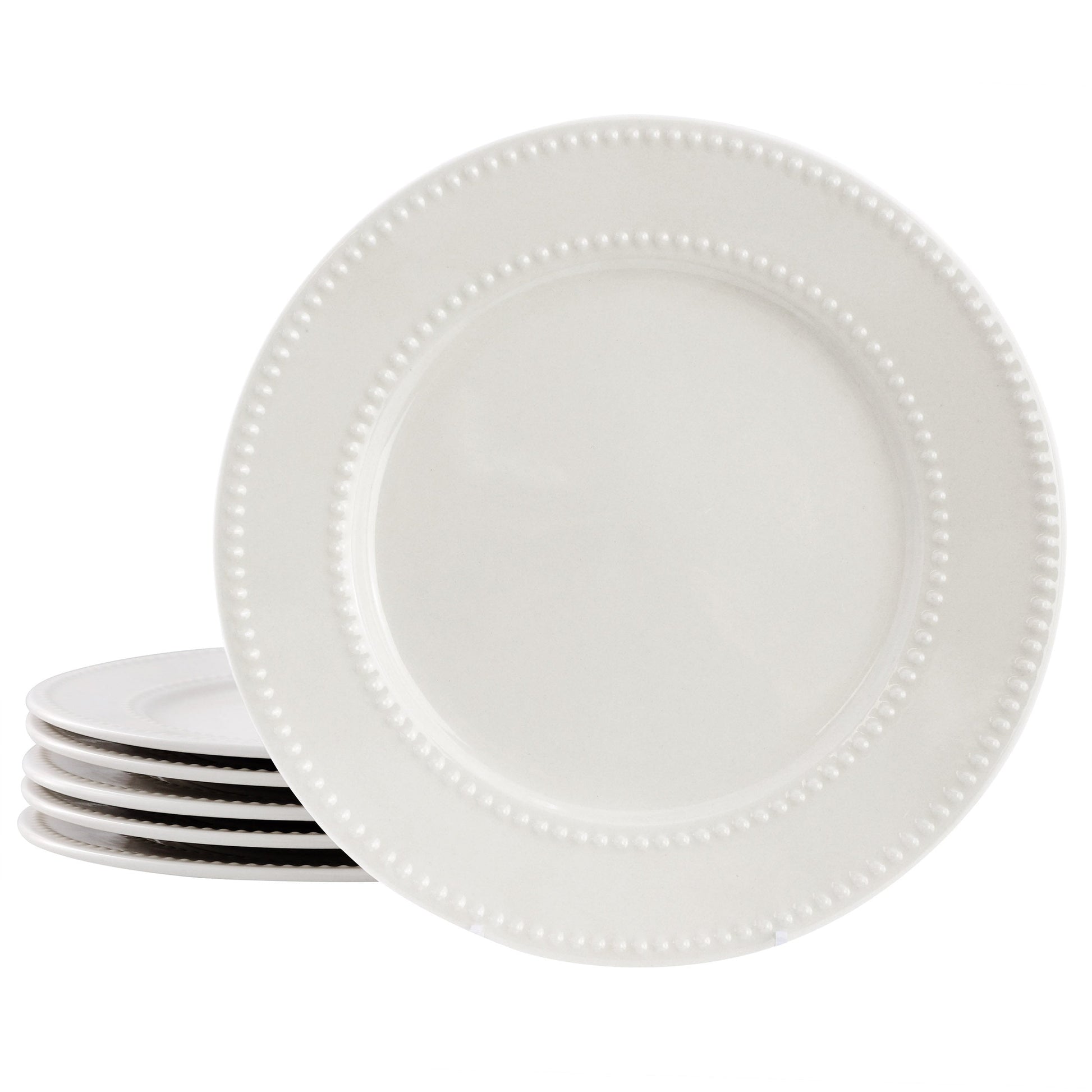 Elama Olevia 6 Piece Embossed Dot Stoneware Dinner Plate Set in White LuxuryLifeWay Online Store