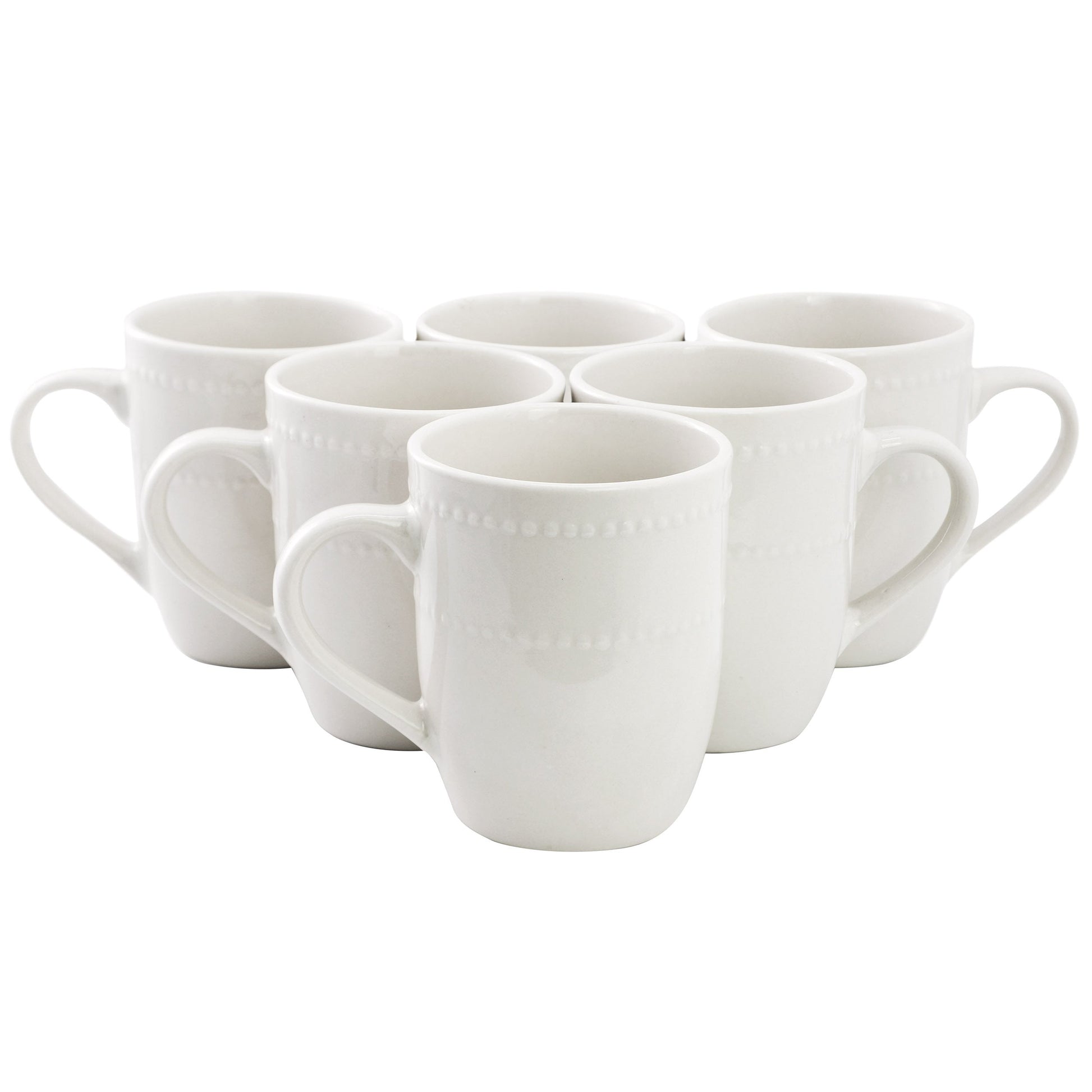 Elama Olevia 6 Piece Embossed Dot Stoneware 12 Ounce Mug Set in White LuxuryLifeWay Online Store
