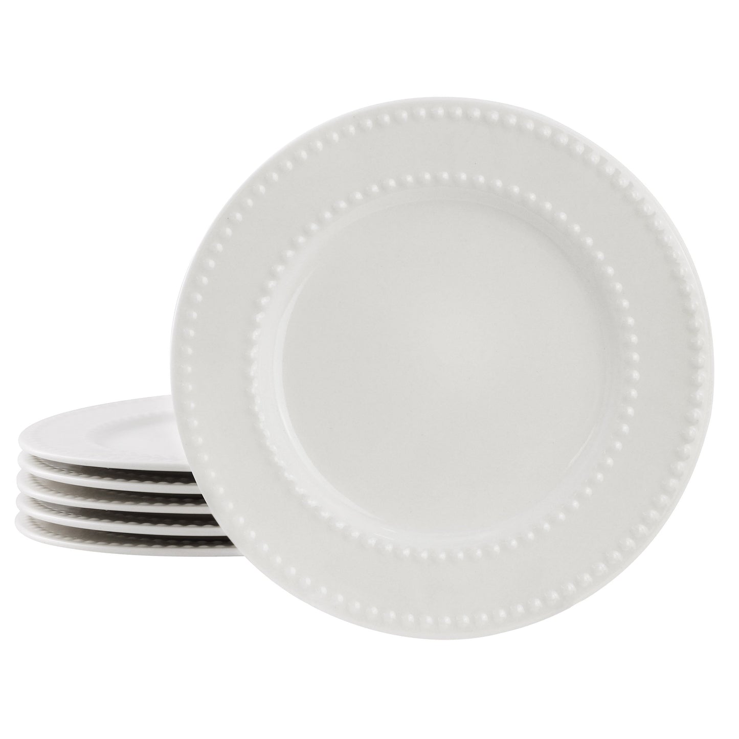 Elama Olevia 6 Piece Embossed Dot Stoneware Salad Plate Set in White LuxuryLifeWay Online Store