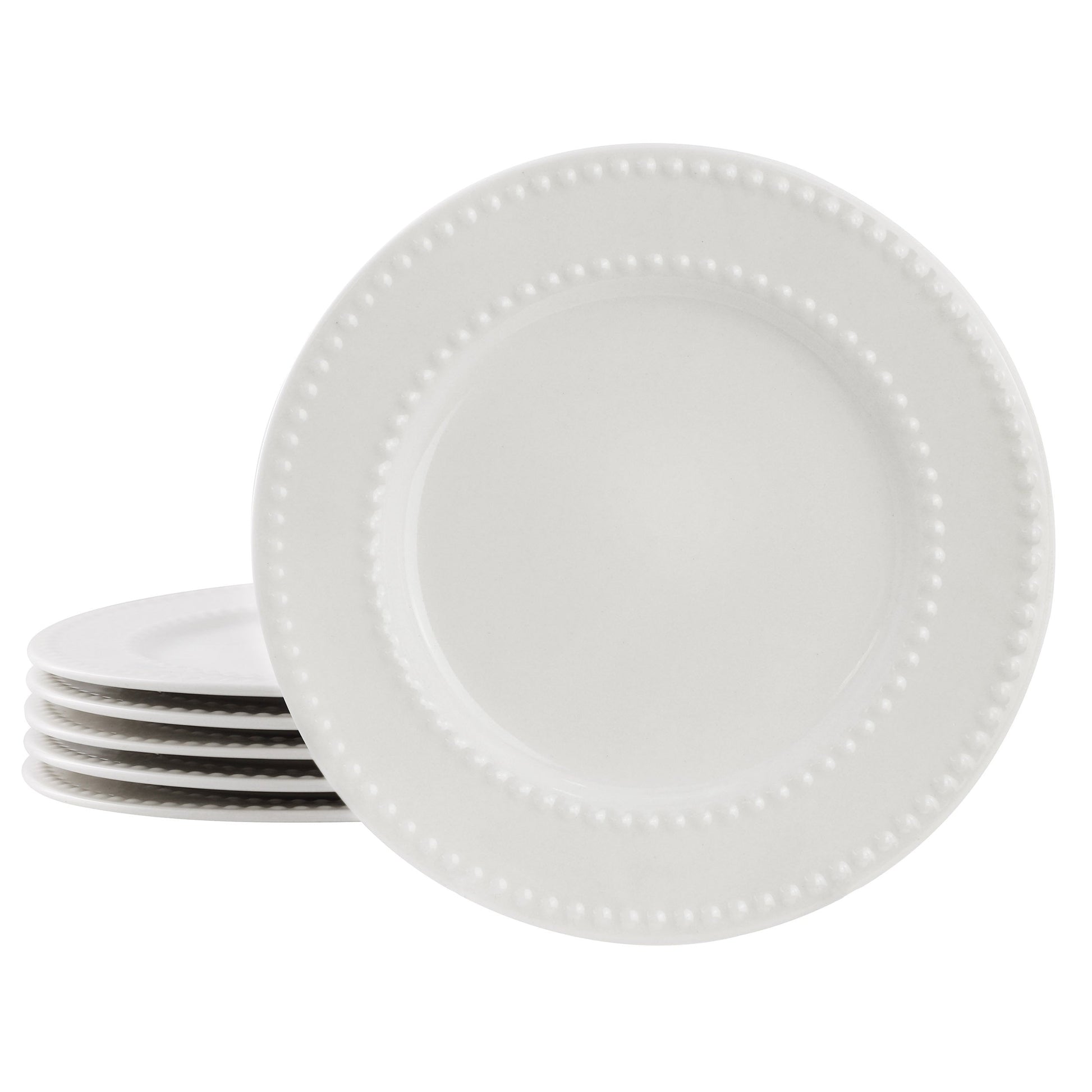 Elama Olevia 6 Piece Embossed Dot Stoneware Salad Plate Set in White LuxuryLifeWay Online Store