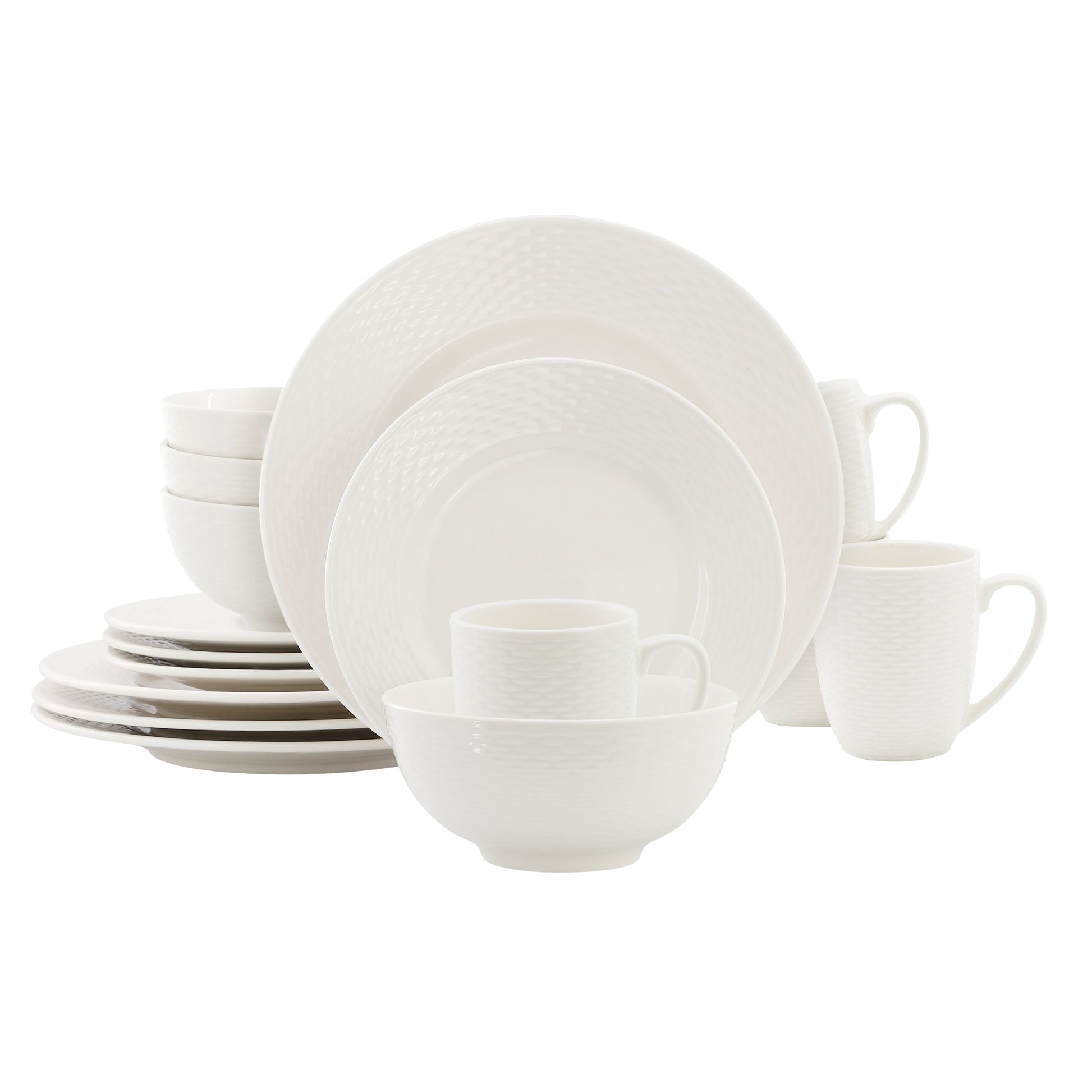Elama Ophelia 16 Piece Stoneware Dinnerware Set in White LuxuryLifeWay Online Store