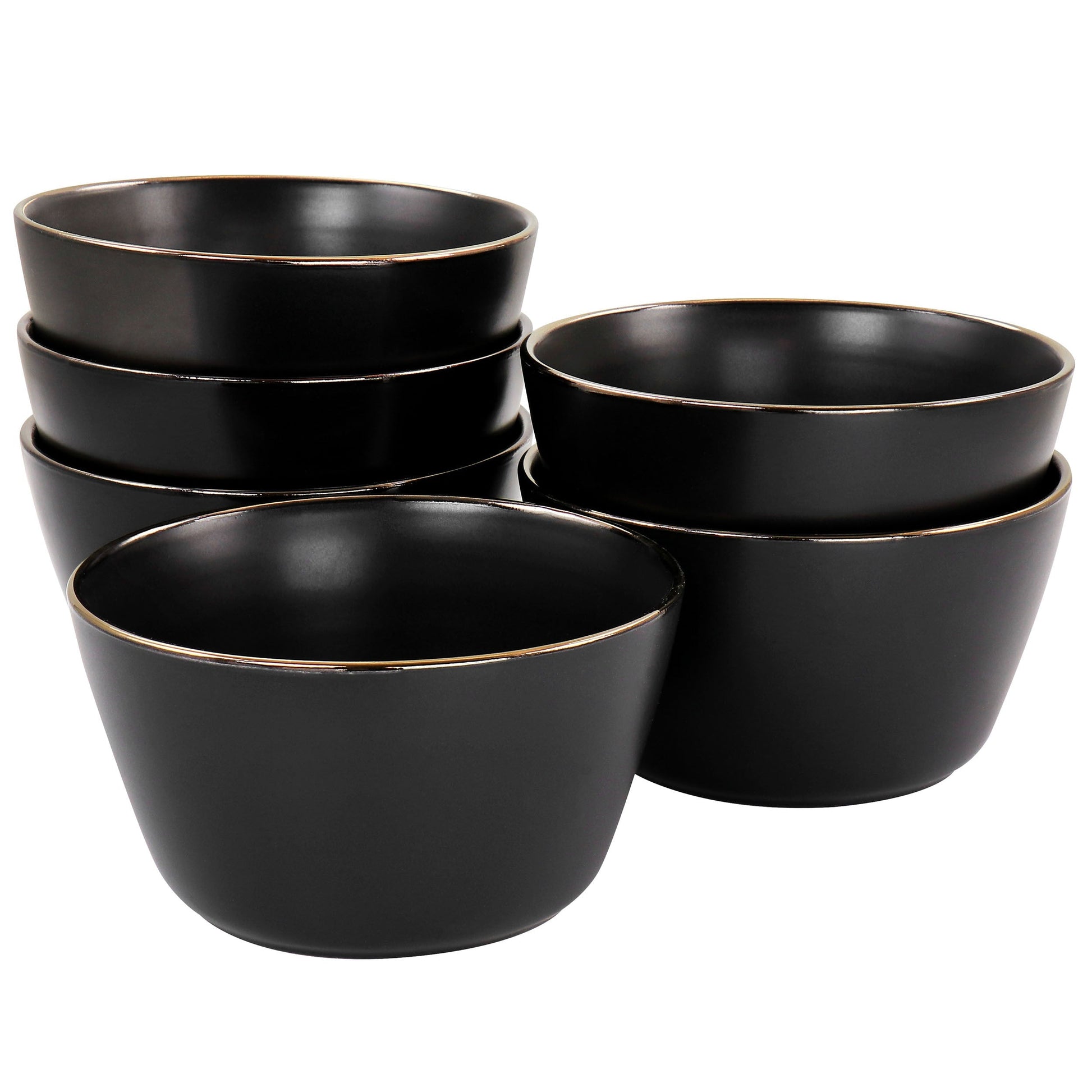 Elama Paul 6 Piece Stoneware Bowl Set in Matte Black with Gold Rim LuxuryLifeWay Online Store