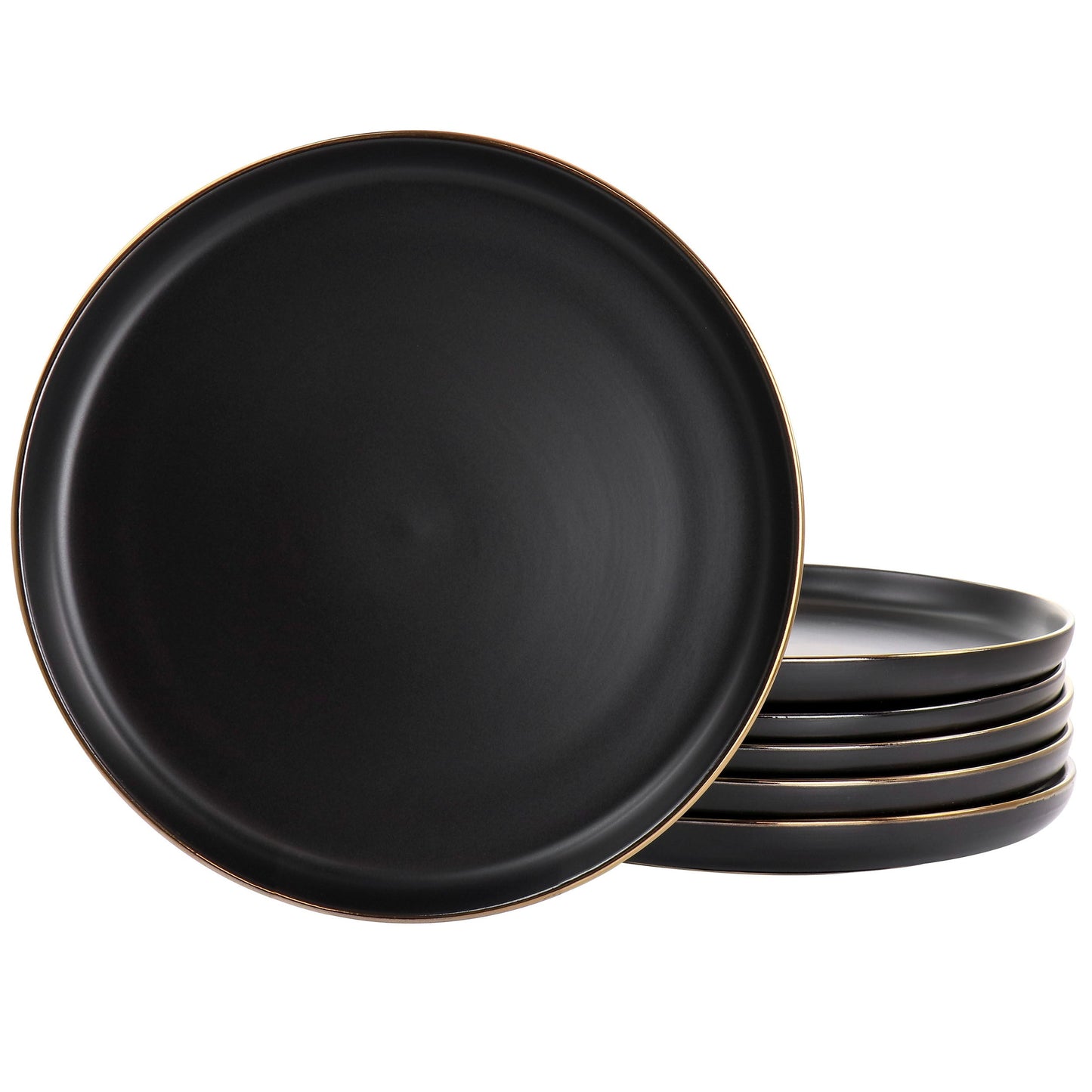 Elama Paul 6 Piece Stoneware Dinner Plate Set in Matte Black with Gold Rim LuxuryLifeWay Online Store