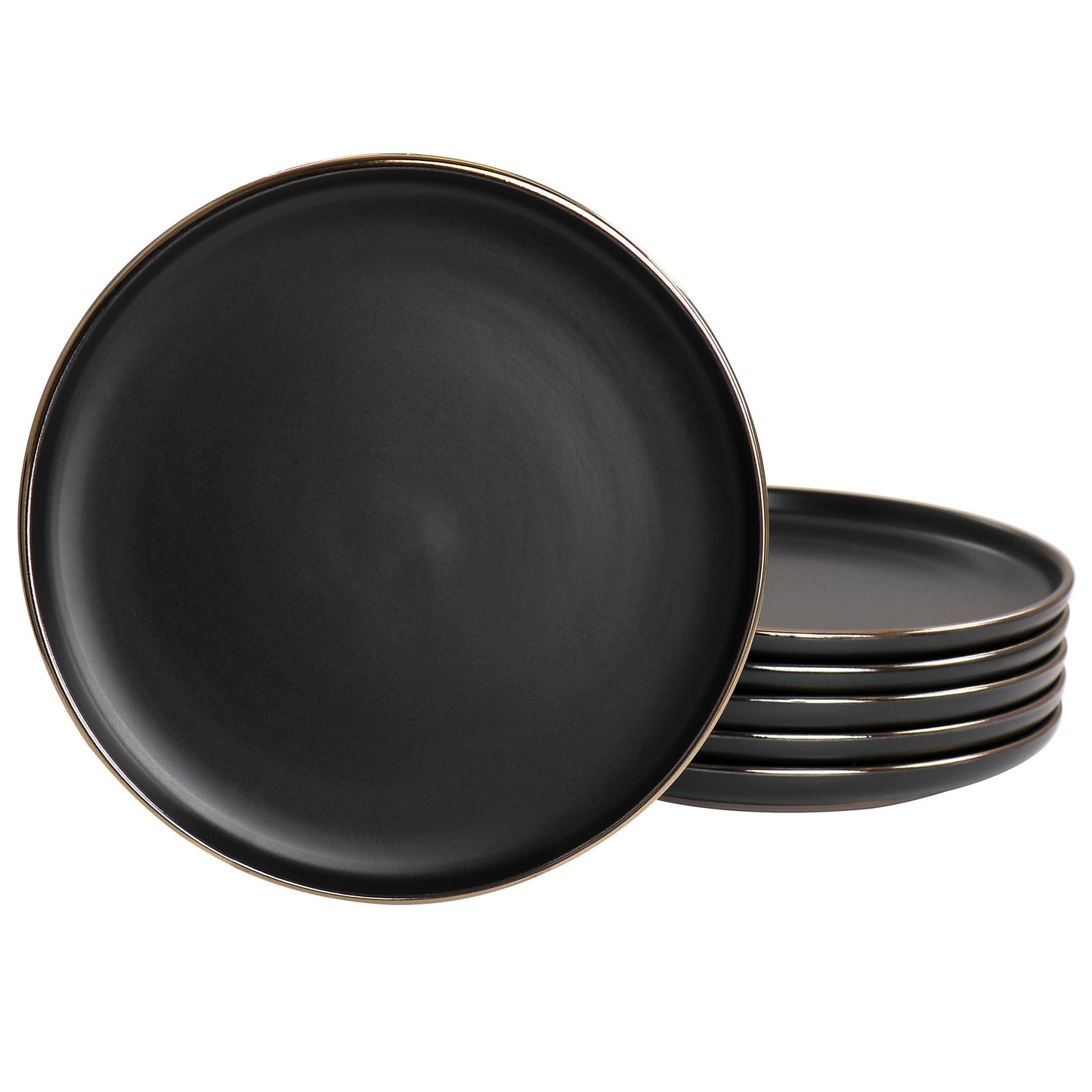 Elama Paul 6 Piece Stoneware Salad Plate Set in Matte Black with Gold Rim LuxuryLifeWay Online Store