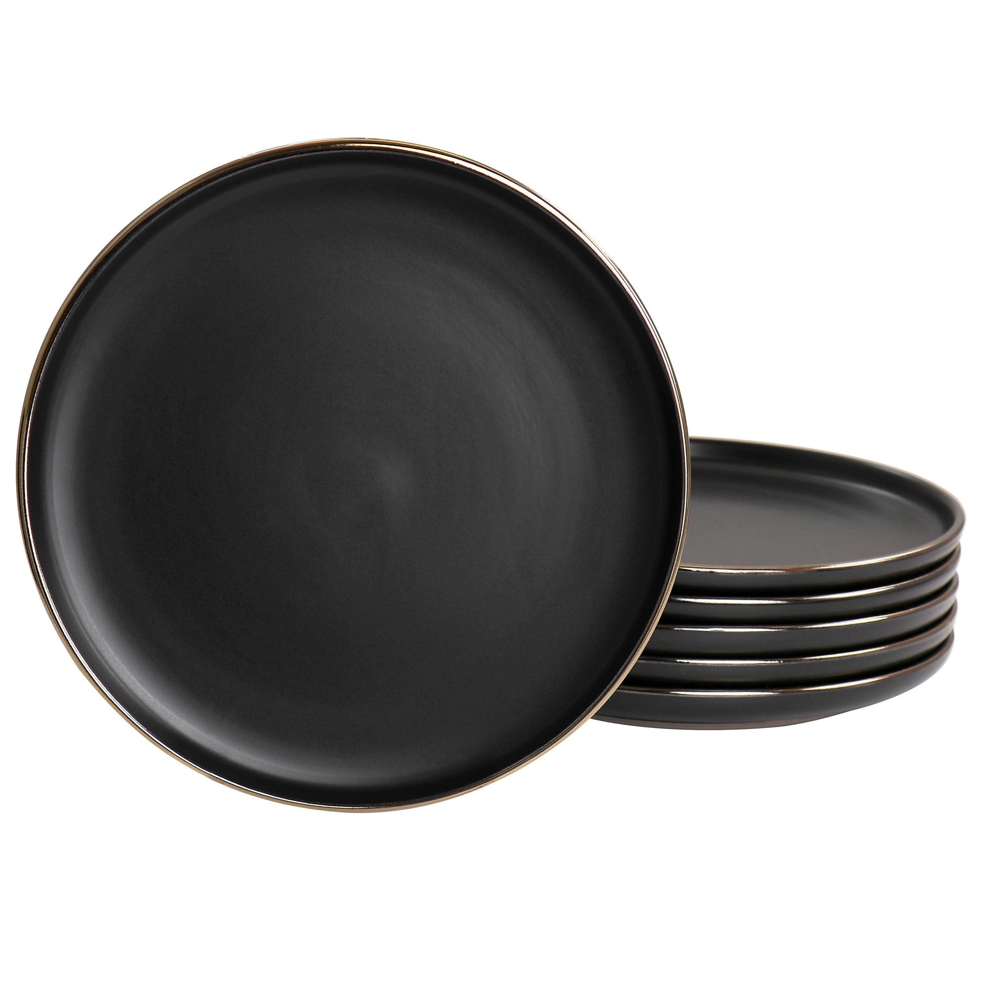 Elama Paul 6 Piece Stoneware Salad Plate Set in Matte Black with Gold Rim LuxuryLifeWay Online Store