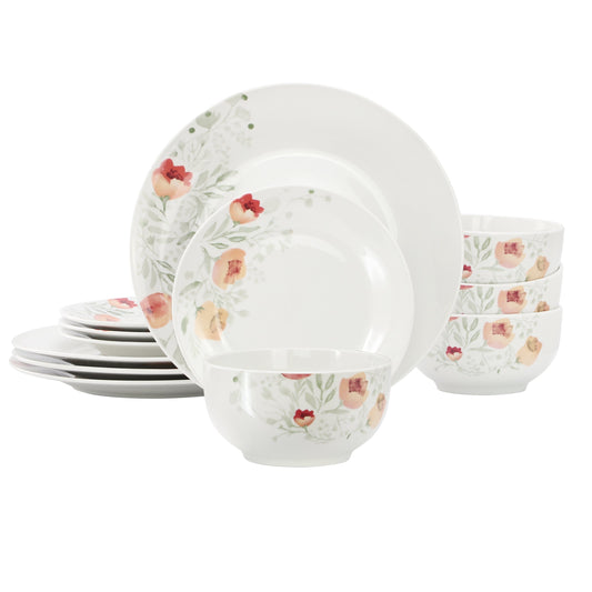 Elama Poppy 12 Piece Porcelain Dinnerware Set, Service for 4 LuxuryLifeWay Online Store