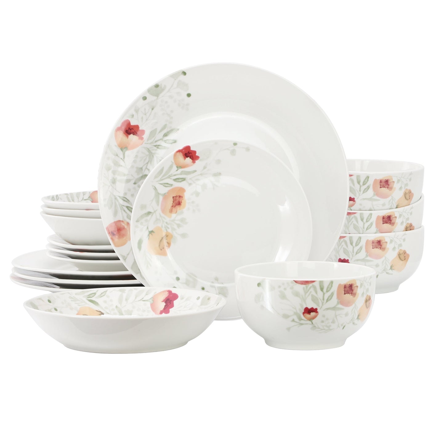 Elama Poppy 16 Piece Porcelain Double Bowl Dinnerware Set, Service for 4 LuxuryLifeWay Online Store