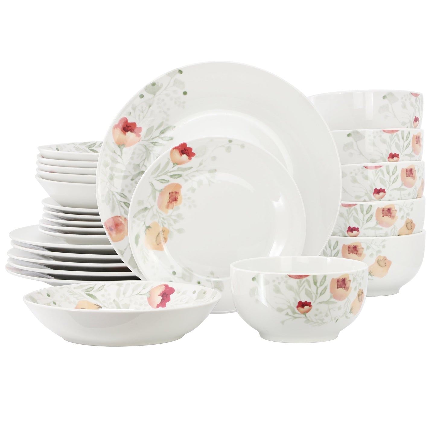 Elama Poppy 24 Piece Porcelain Double Bowl Dinnerware Set, Service for 6 LuxuryLifeWay Online Store