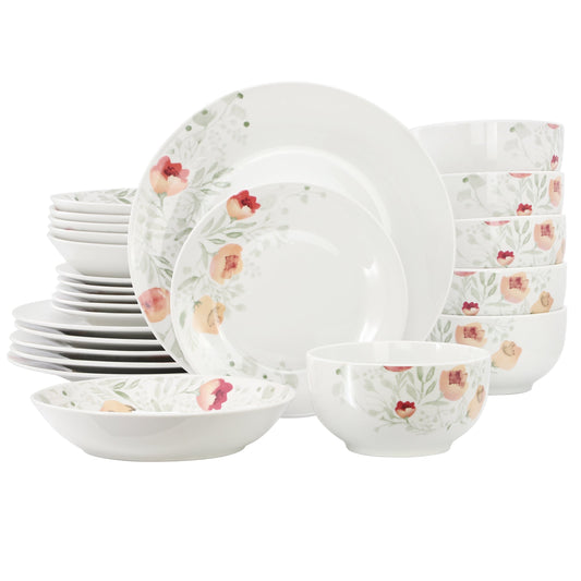 Elama Poppy 24 Piece Porcelain Double Bowl Dinnerware Set, Service for 6 LuxuryLifeWay Online Store