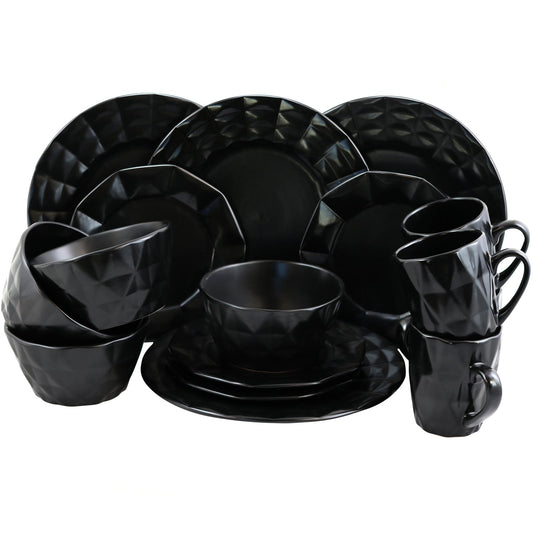 Elama Retro Chic 16-Piece Glazed Dinnerware Set in Black LuxuryLifeWay Online Store