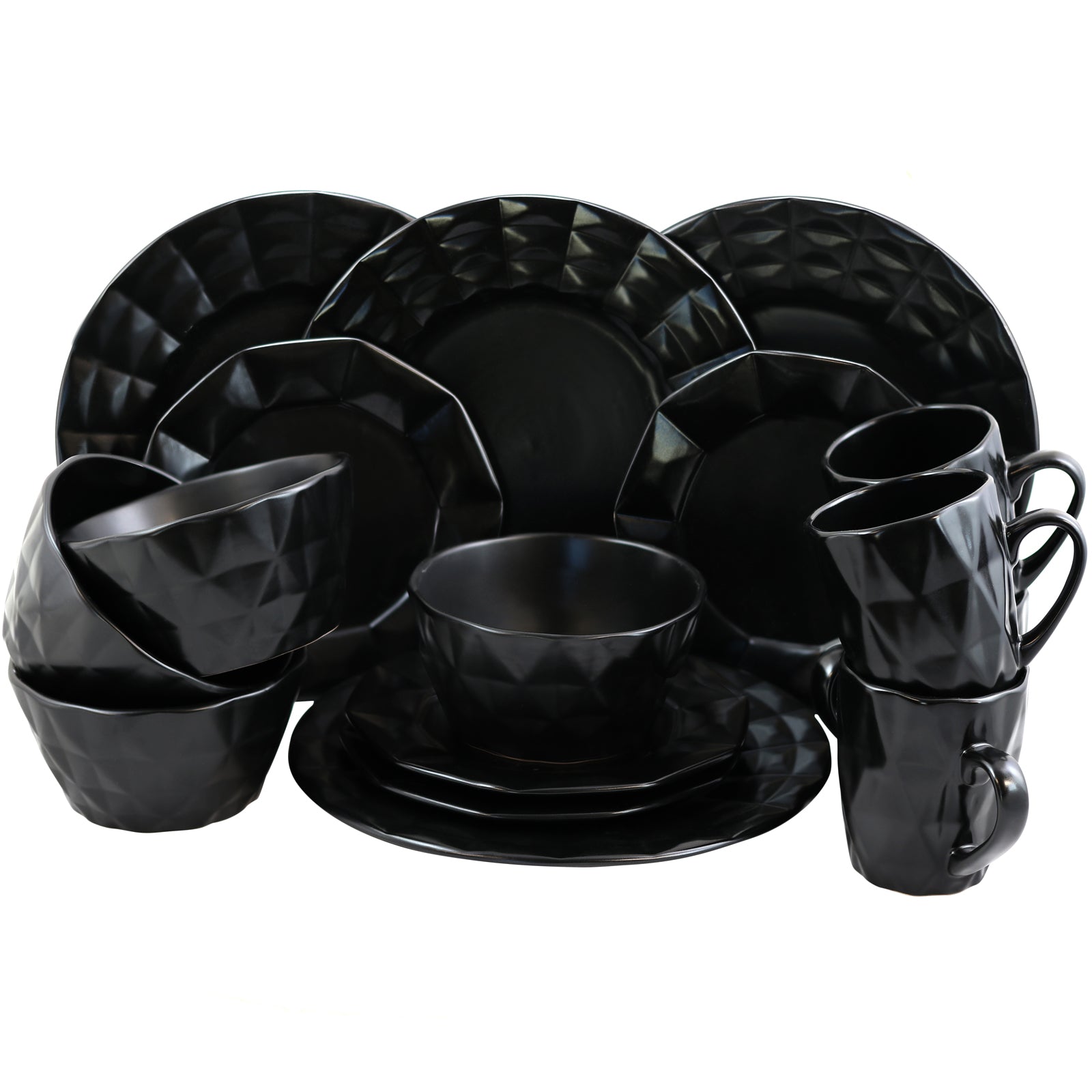 Elama Retro Chic 16-Piece Glazed Dinnerware Set in Black LuxuryLifeWay Online Store