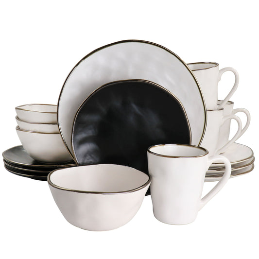 Elama Roman 16 Piece Stoneware Dinnerware Set in Assorted Matte with Gold Rim LuxuryLifeWay Online Store