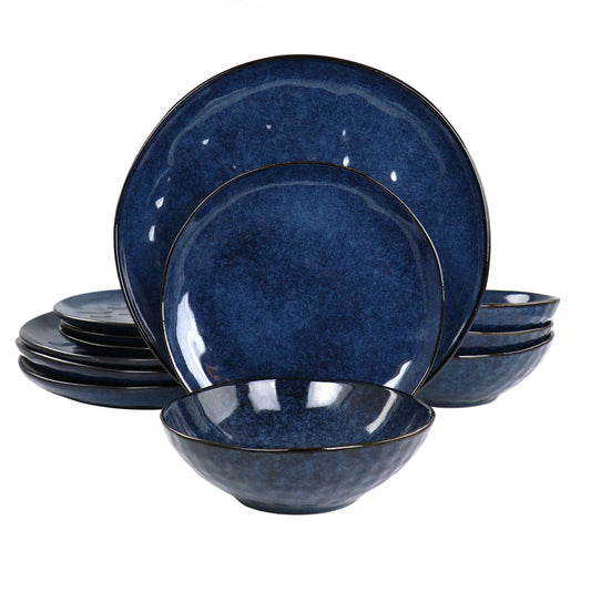 Elama Samara 12 Piece Stoneware Dinnerware Set in Blue LuxuryLifeWay Online Store