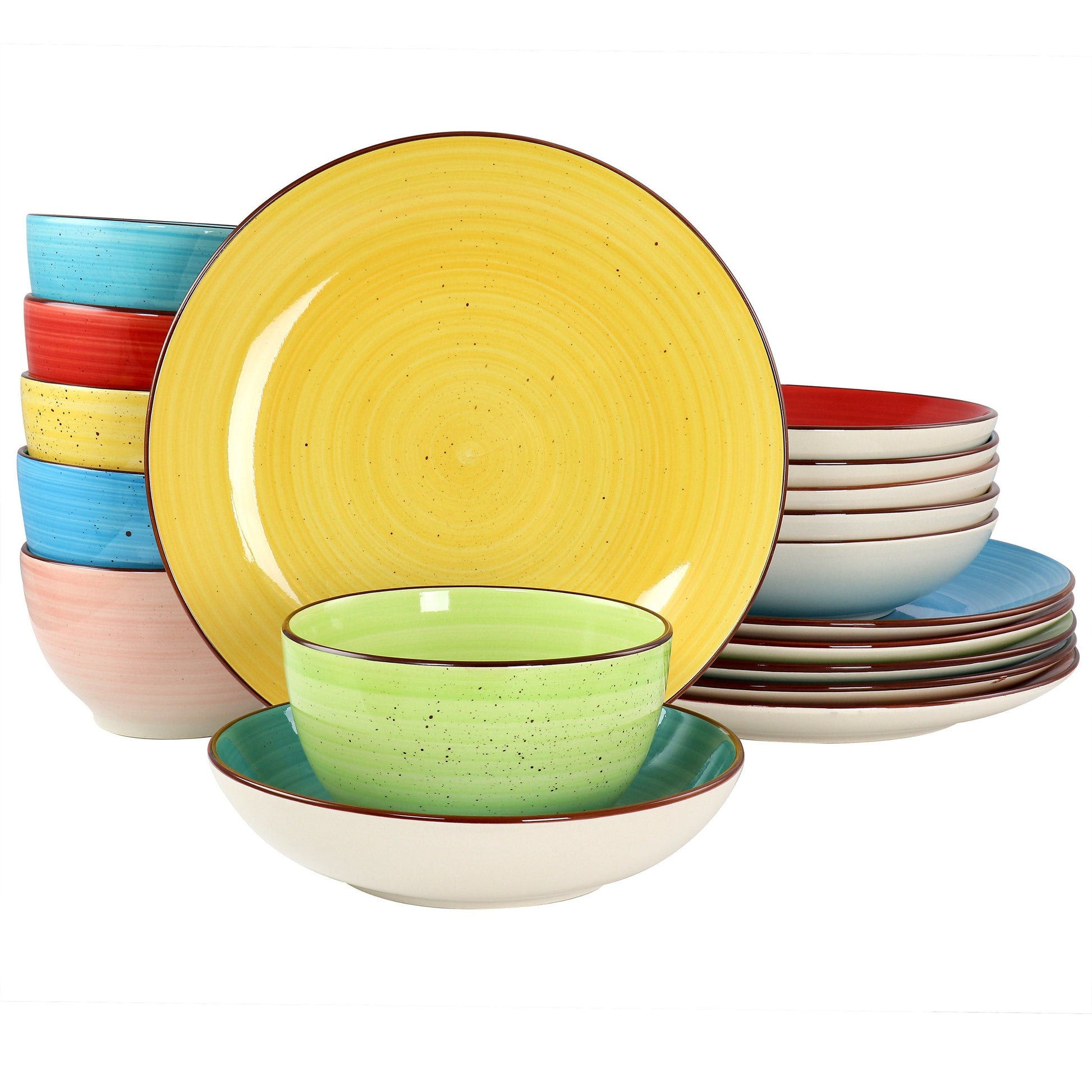 Elama Sebastian 18 Piece Double Bowl Stoneware Dinnerware Set in Assorted Colors LuxuryLifeWay Online Store