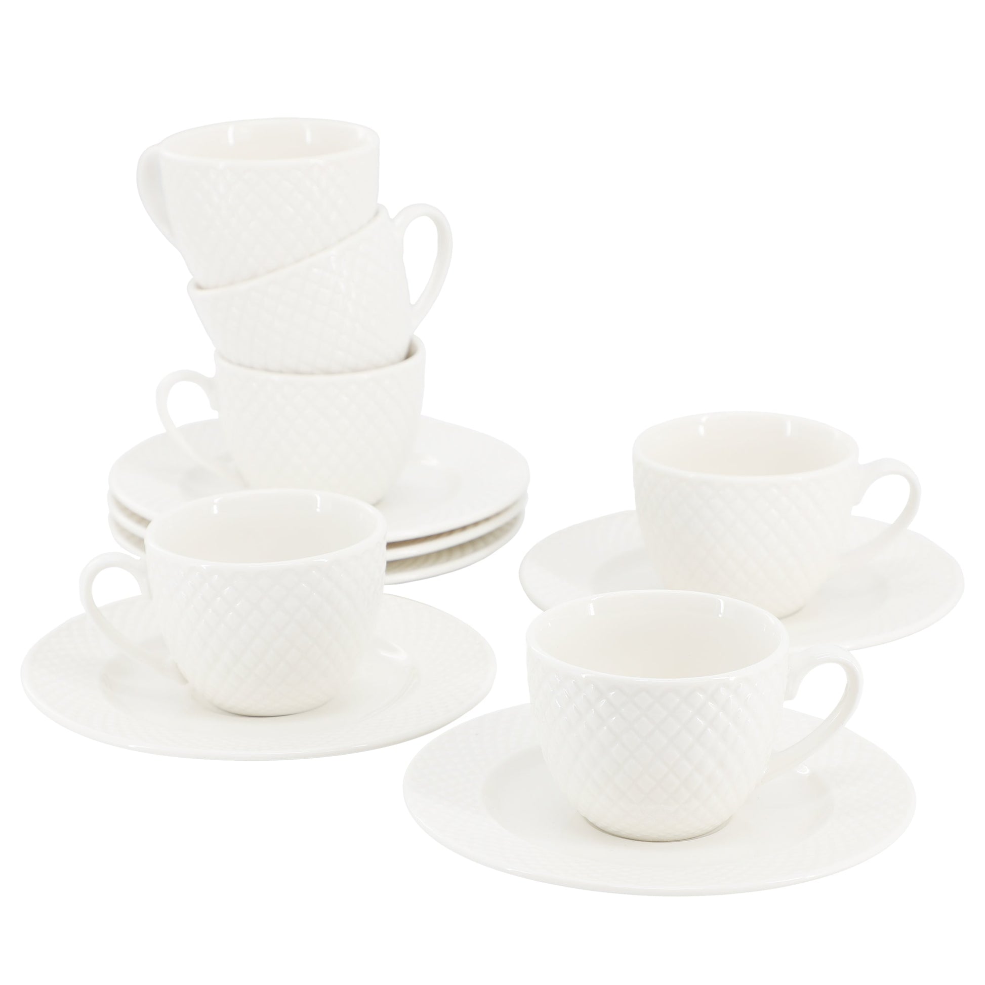 Elama Sol 12 Piece 3 Ounce Porcelain Espresso Cup with Saucer Set in White LuxuryLifeWay Online Store