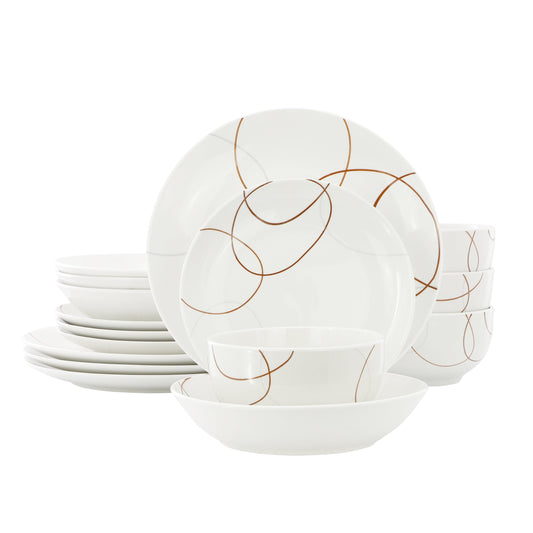 Elama Sydney 16 Piece Porcelain Double Bowl Dinnerware Set, Service for 4 LuxuryLifeWay Online Store