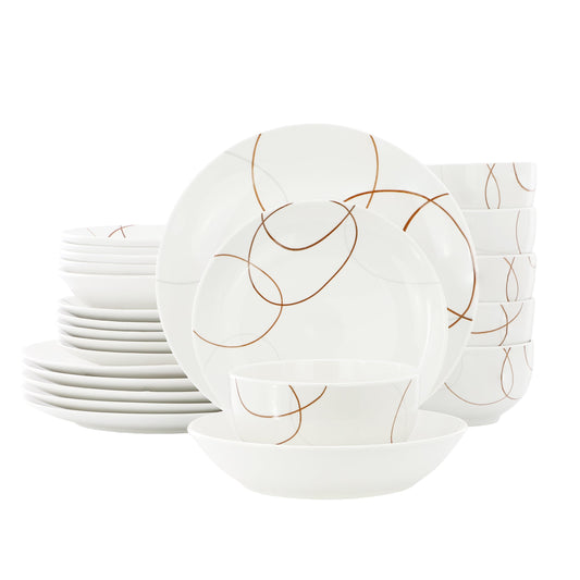 Elama Sydney 24 Piece Porcelain Double Bowl Dinnerware Set, Service for 6 LuxuryLifeWay Online Store
