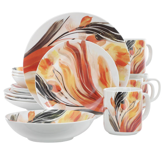 Elama Tulip Fields 16 Piece Round Porcelain Dinnerware Set LuxuryLifeWay Online Store