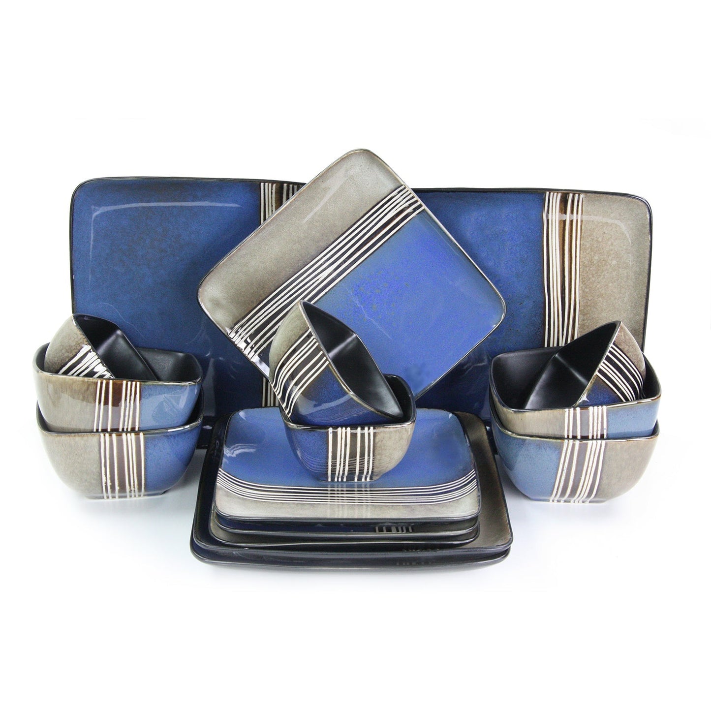 Elama Uptown Loft 16 Piece Double Bowl Stoneware Dinnerware Set with Service for 4 LuxuryLifeWay Online Store