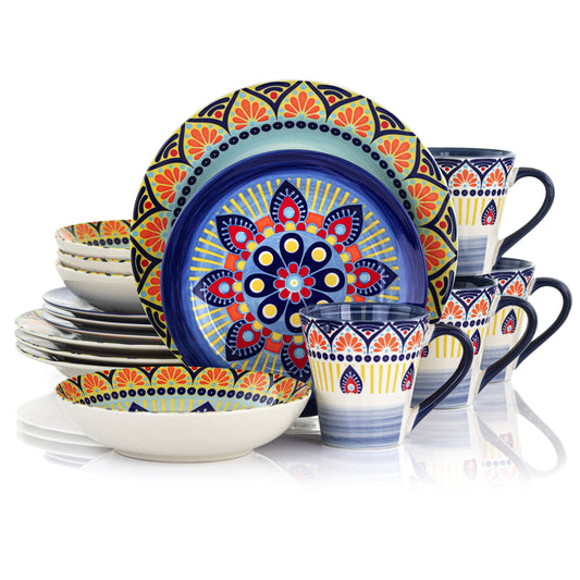 Elama Zen Blue Mozaik 16 Piece Luxurious Stoneware Dinnerware with Complete Setting for 4, 16pc LuxuryLifeWay Online Store