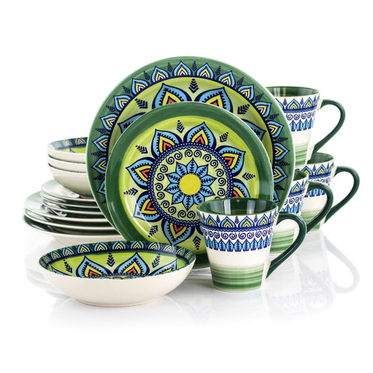 Elama Zen Green Mozaik 16 Piece Luxurious Stoneware Dinnerware with Complete Setting for 4, 16pc LuxuryLifeWay Online Store