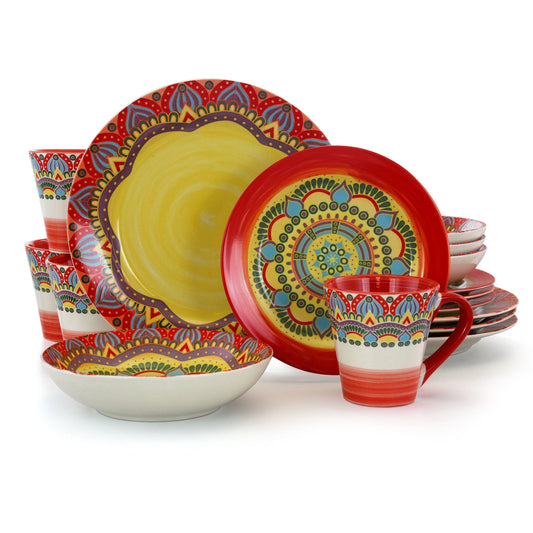 Elama Zen Red Mozaik 16 Piece Luxurious Stoneware Dinnerware with Complete Setting for 4, 16pc LuxuryLifeWay Online Store