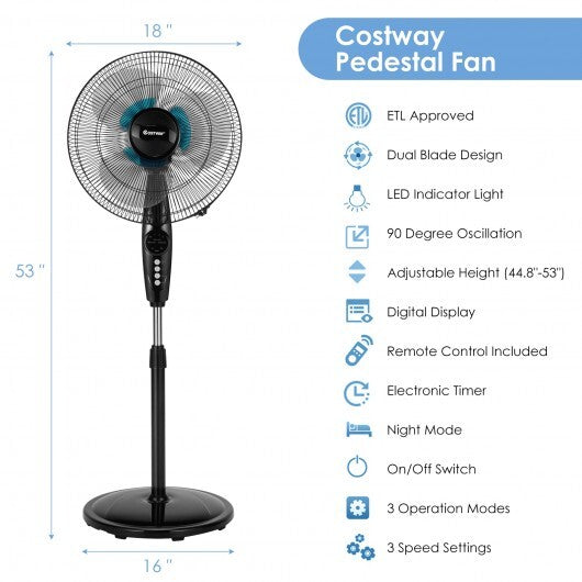 16 Inches Adjustable Height Fan with Quiet Oscillating Stand for Home and Office LuxuryLifeWay Online Store