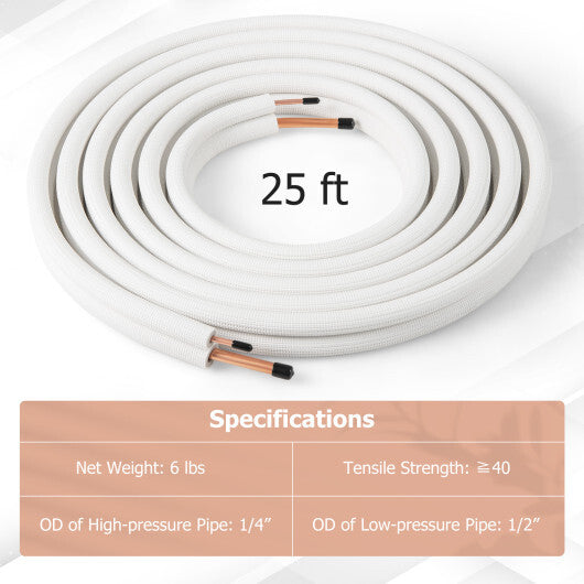 25 Feet Mini Split Line Set with 1/4 Inch and 1/2 Inch O.D. Copper Pipes Tubing LuxuryLifeWay Online Store