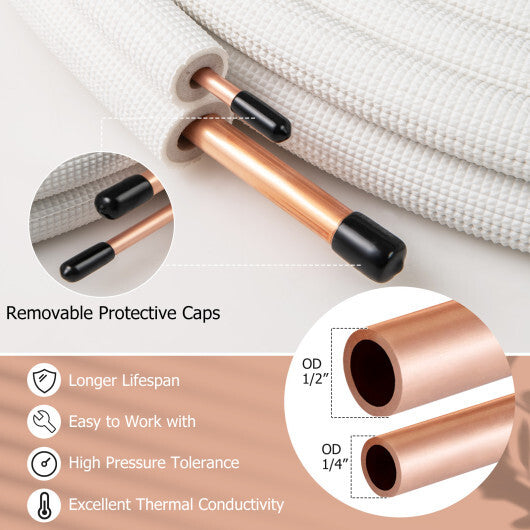 25 Feet Mini Split Line Set with 1/4 Inch and 1/2 Inch O.D. Copper Pipes Tubing LuxuryLifeWay Online Store