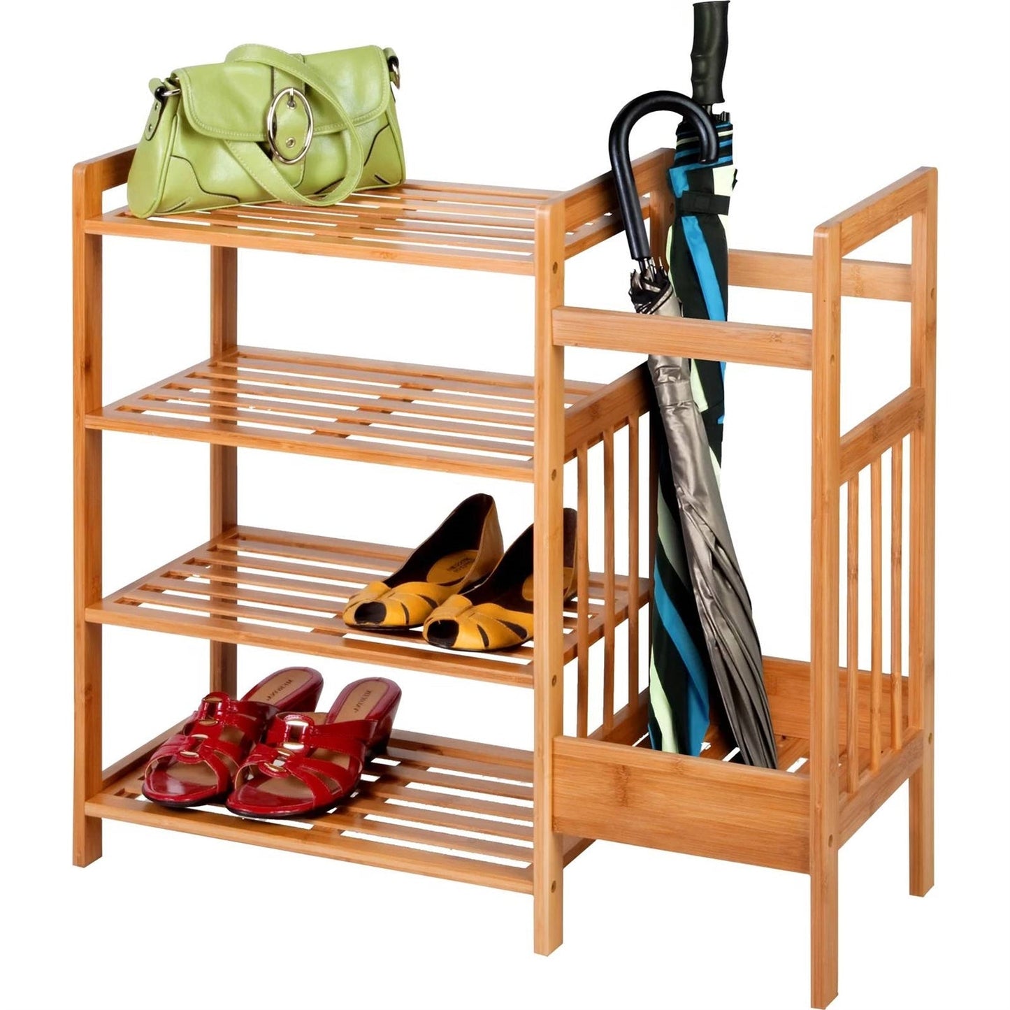 2-Shelf Entryway Shoe Rack Bench with Bla2-in-1 Entryway 4-Shelf Bamboo Shoe Rack and Umbrella Holderck Metal Frame and Brown Wood Top LuxuryLifeWay Online Store