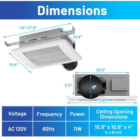 50/80/110 CFM Ceiling Mount Bathroom Fan with Pick-A-Flow and 4 Inches Duct LuxuryLifeWay Online Store